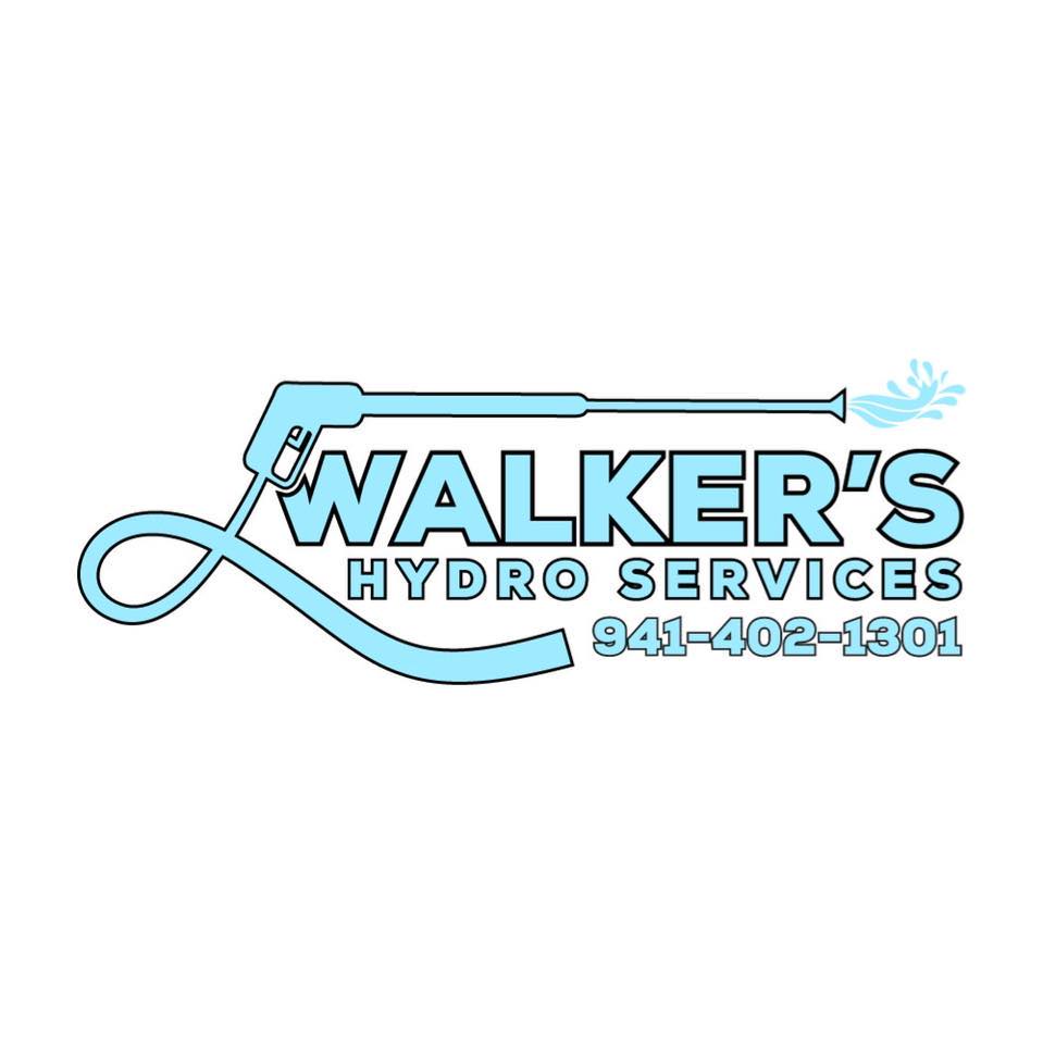 Walker's Hydro Services logo featuring a blue power washing hose and nozzle design with contact number 941-402-1301.